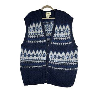 VTG 90s Eddie Bauer Size XXL Fair Isle Wool Chunky Knit Fisherman Sweater Vest